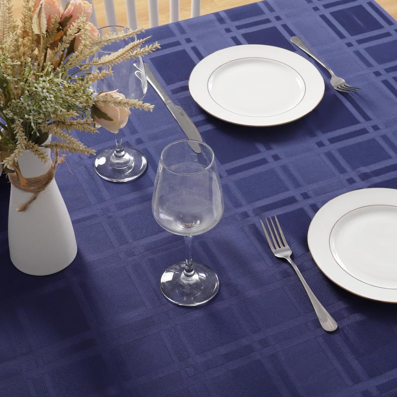 JUCFHY Soild Plaid Jacquard Table Cloth Elegance Wrinkle Resistant Contemporary Woven Decorative Tablecloths, Spillproof Soil Resistant Holiday Table Cover, 52 X 70, Navy Blue - Image 2